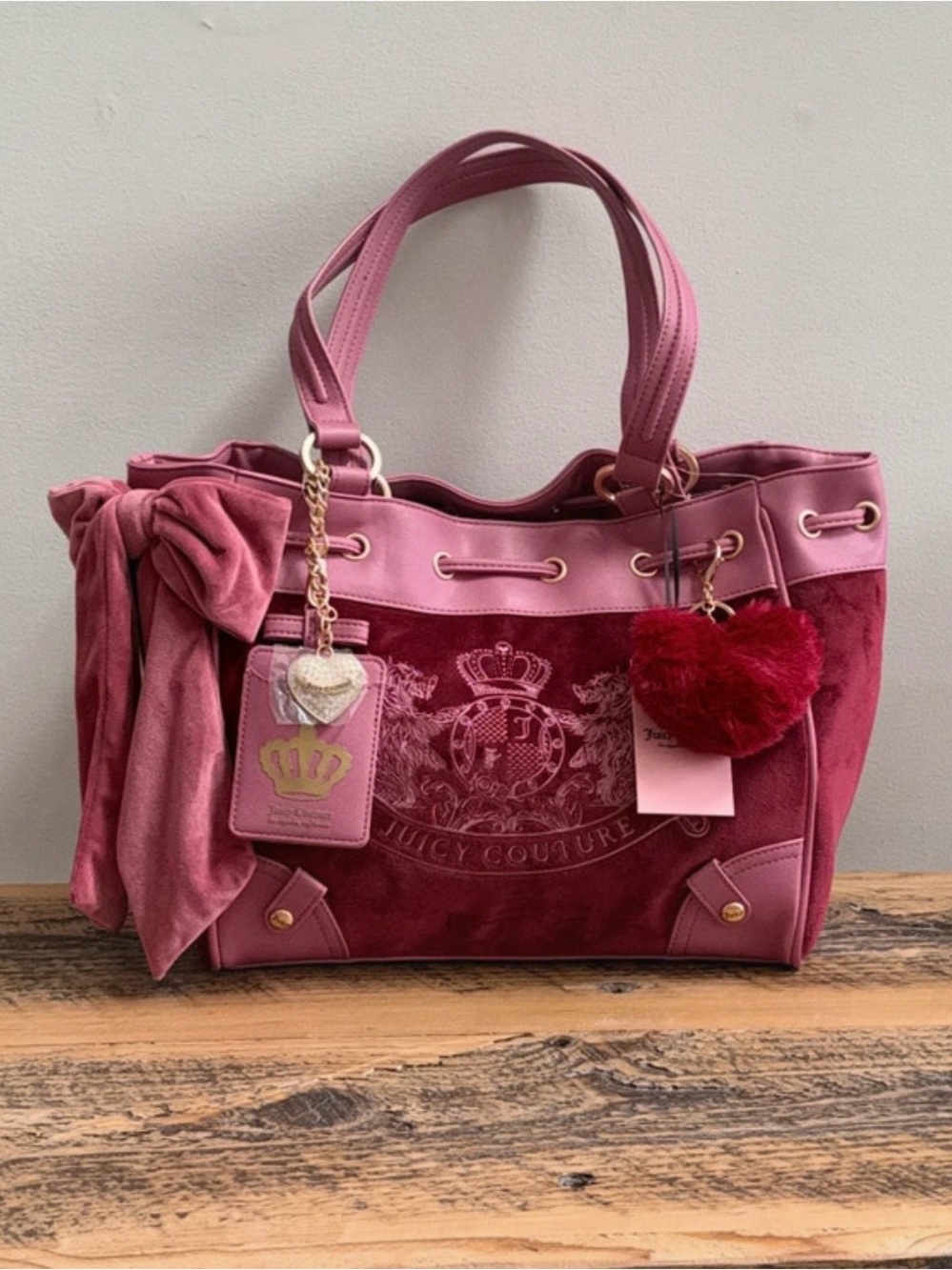 Juicy Couture Classic Scottie Dogs Daydreamer Tote ~ Cranberry